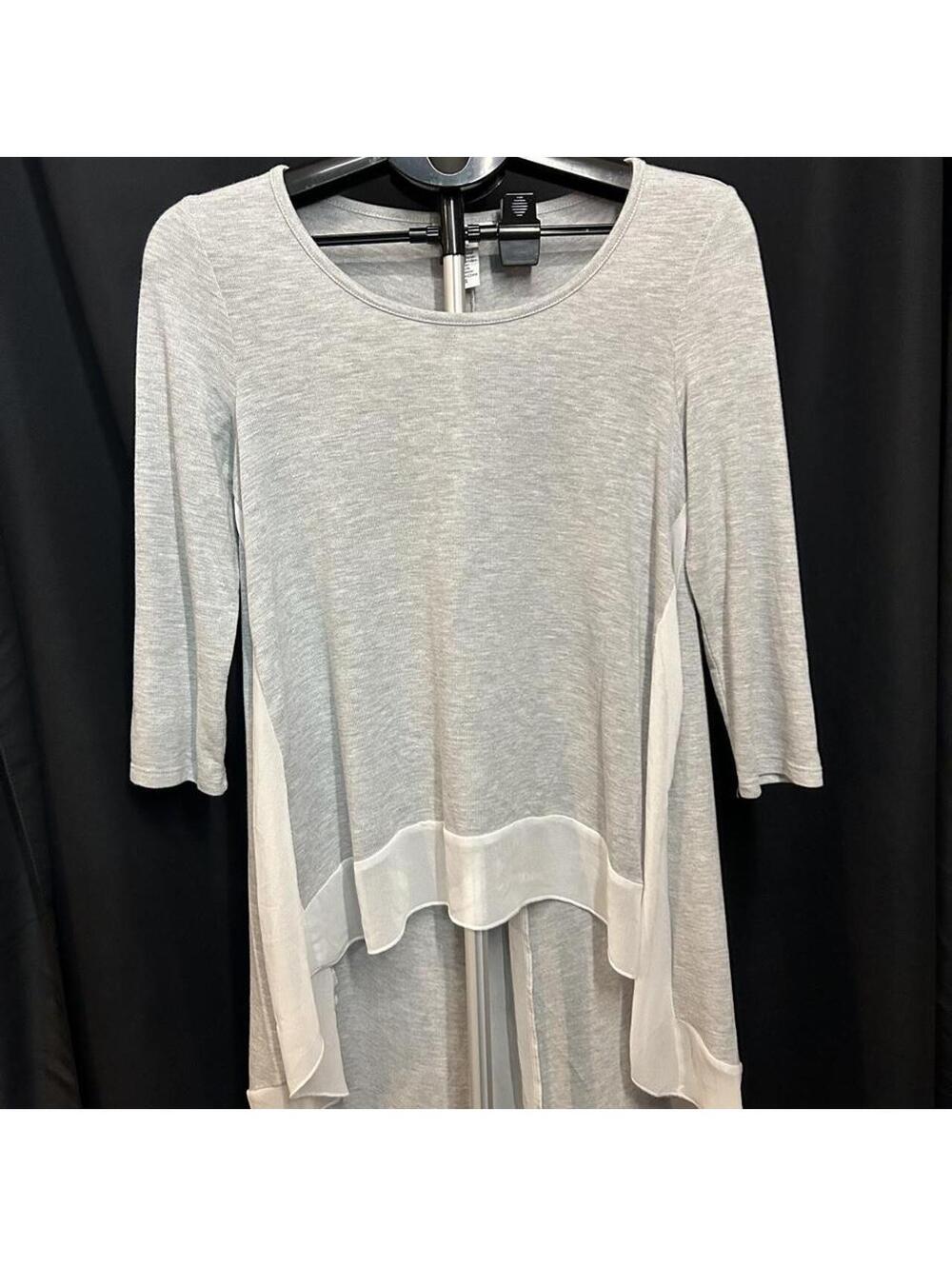 Bar III Gray & White Layered Tunic Top with Sheer Panels